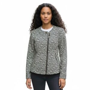 Cabi‎ Black White Geometric Print Zipper Front Jacket Women's Size S